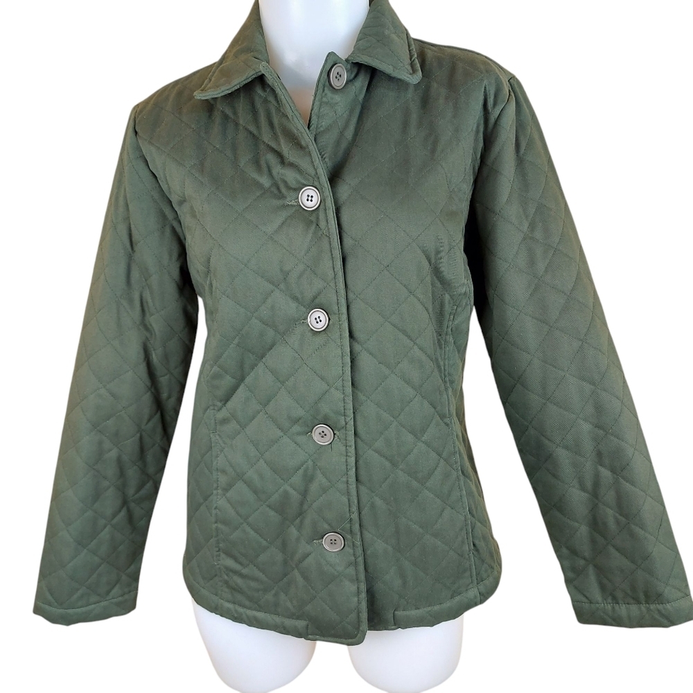 Vintage Quilted Spring Fall Jacket Blazer Coat Army Green Equestrian Style